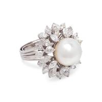 CULTURED SOUTH SEA PEARL AND DIAMOND RING