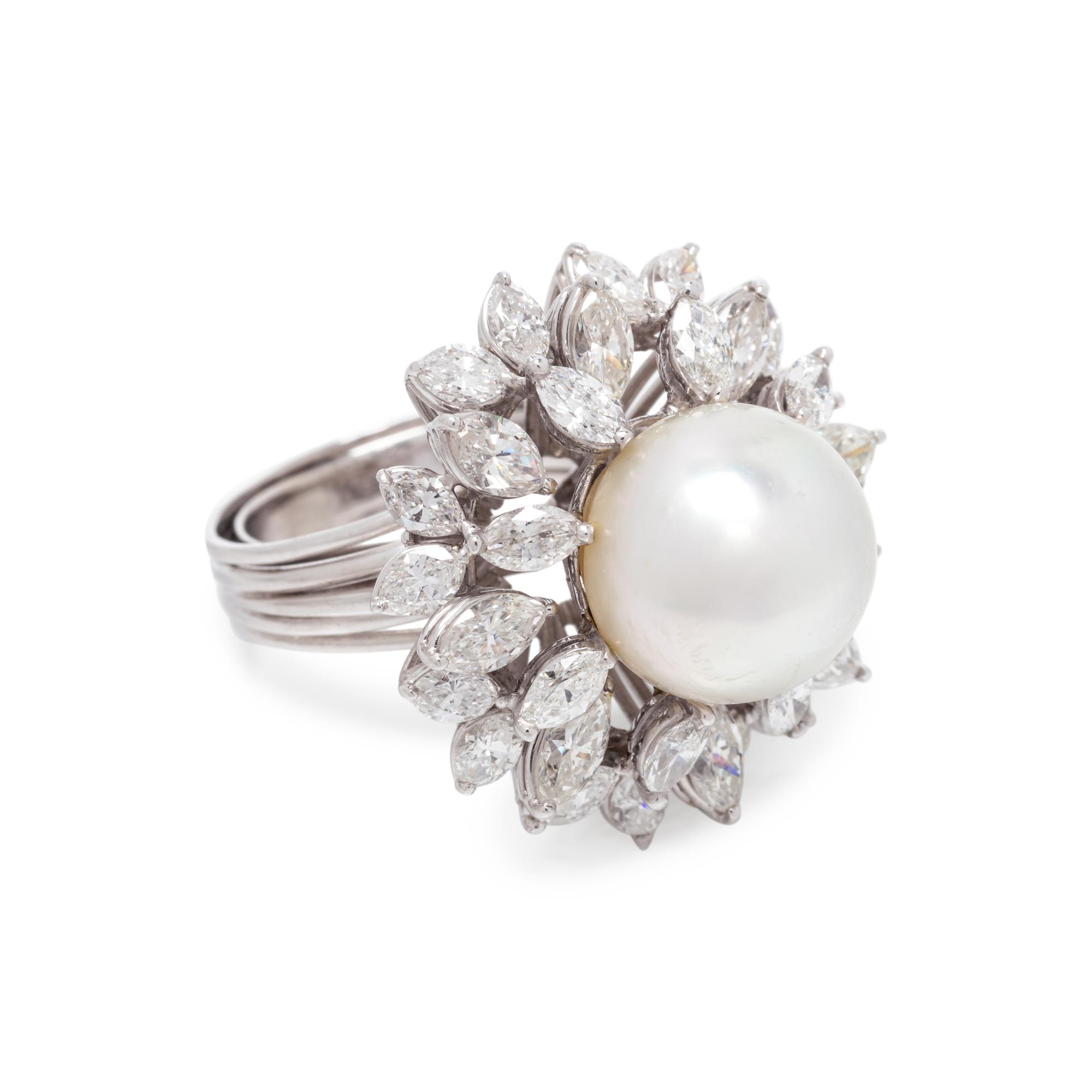 CULTURED SOUTH SEA PEARL AND DIAMOND RING