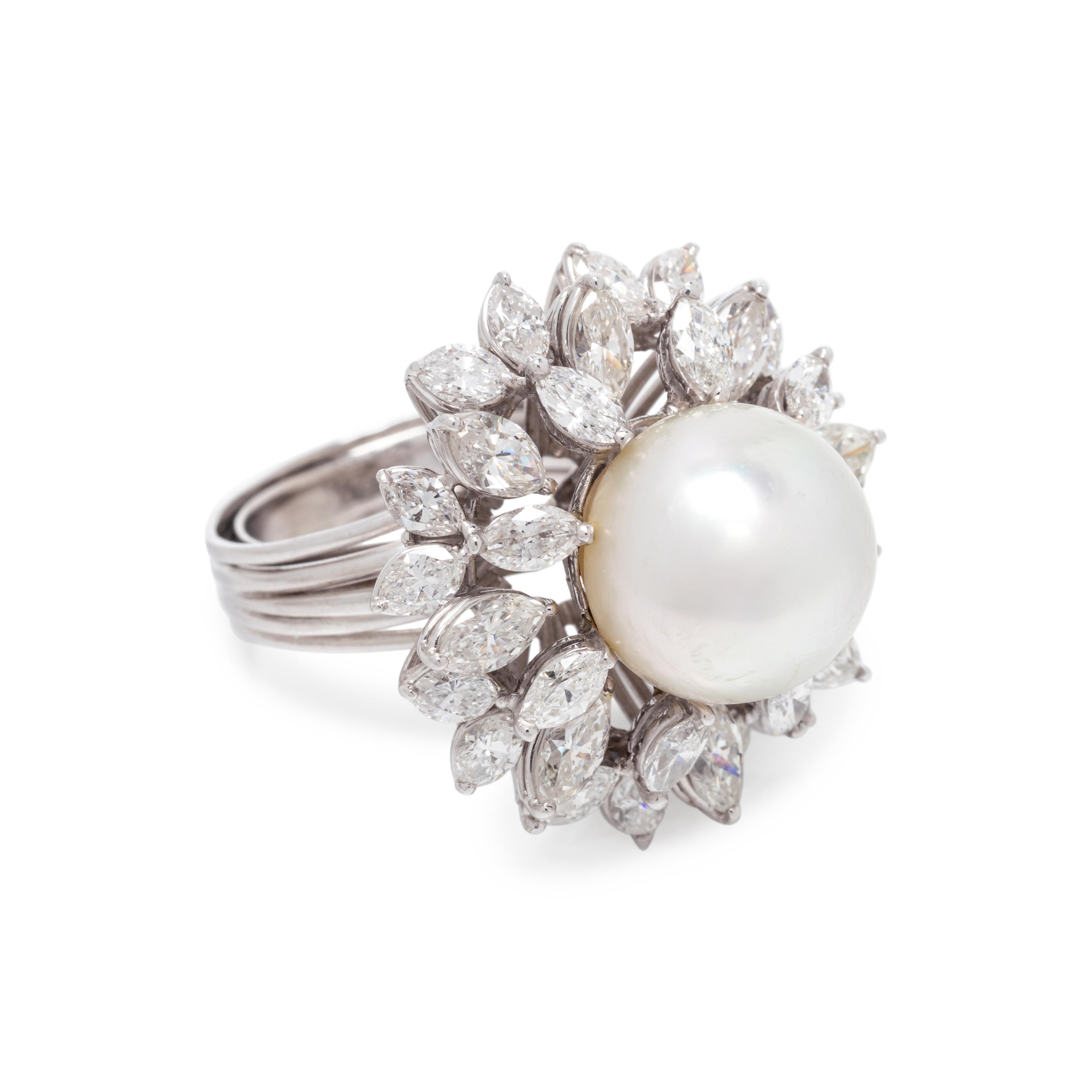 CULTURED SOUTH SEA PEARL AND DIAMOND RING