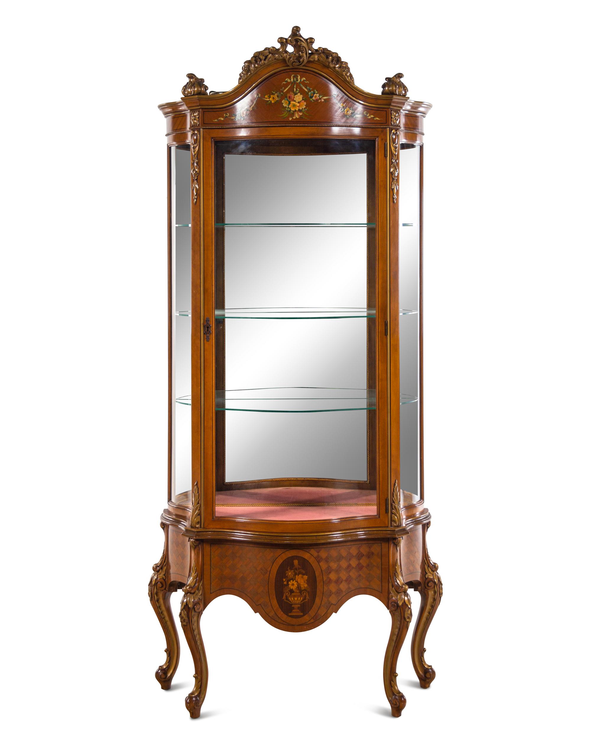 A Louis XV Style Marquetry Vitrine Cabinet