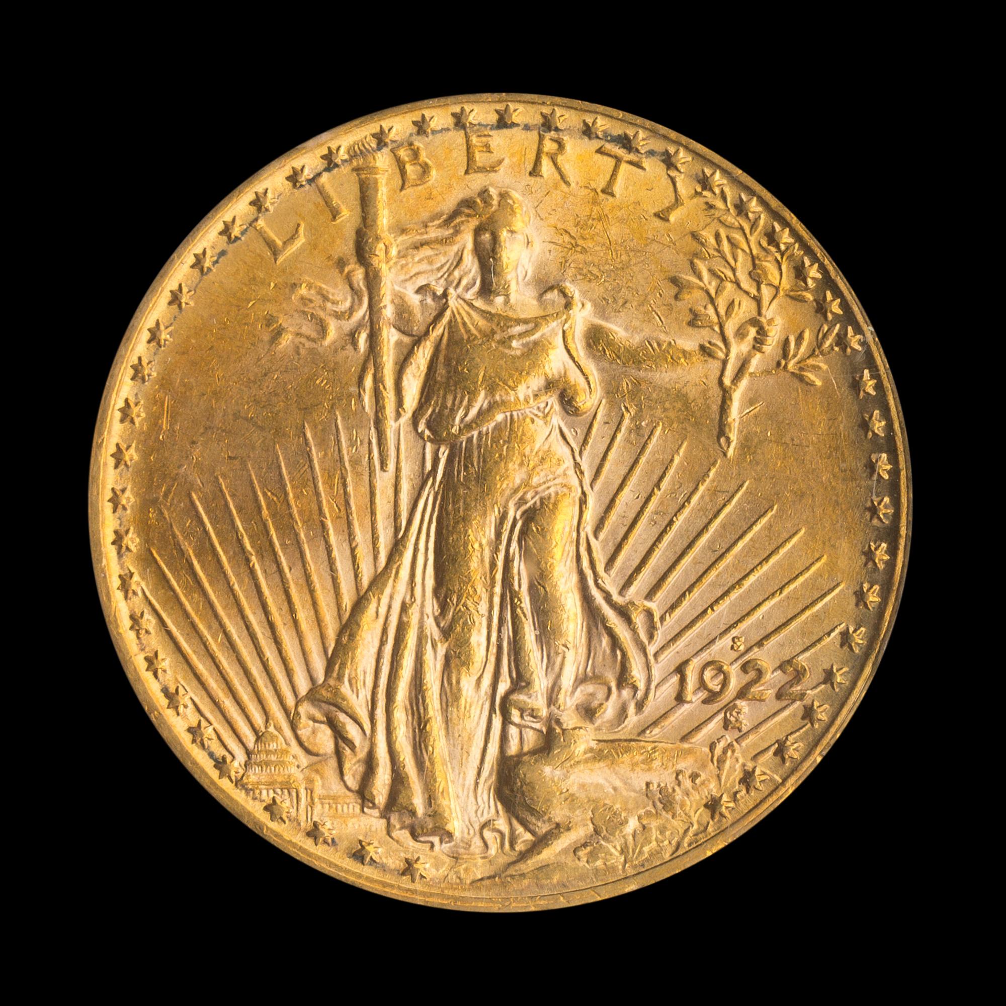 A United States 1922-S St. Gaudens $20 Gold Coin