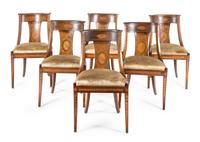 A Set of Six Regency Style Marquetry Dining Chairs Height 32 inches. — 19TH CENTURY