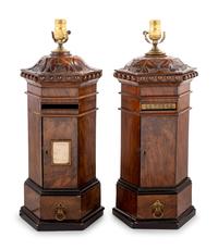 A Pair of English Mahogany Letterboxes Converted to Lamps
