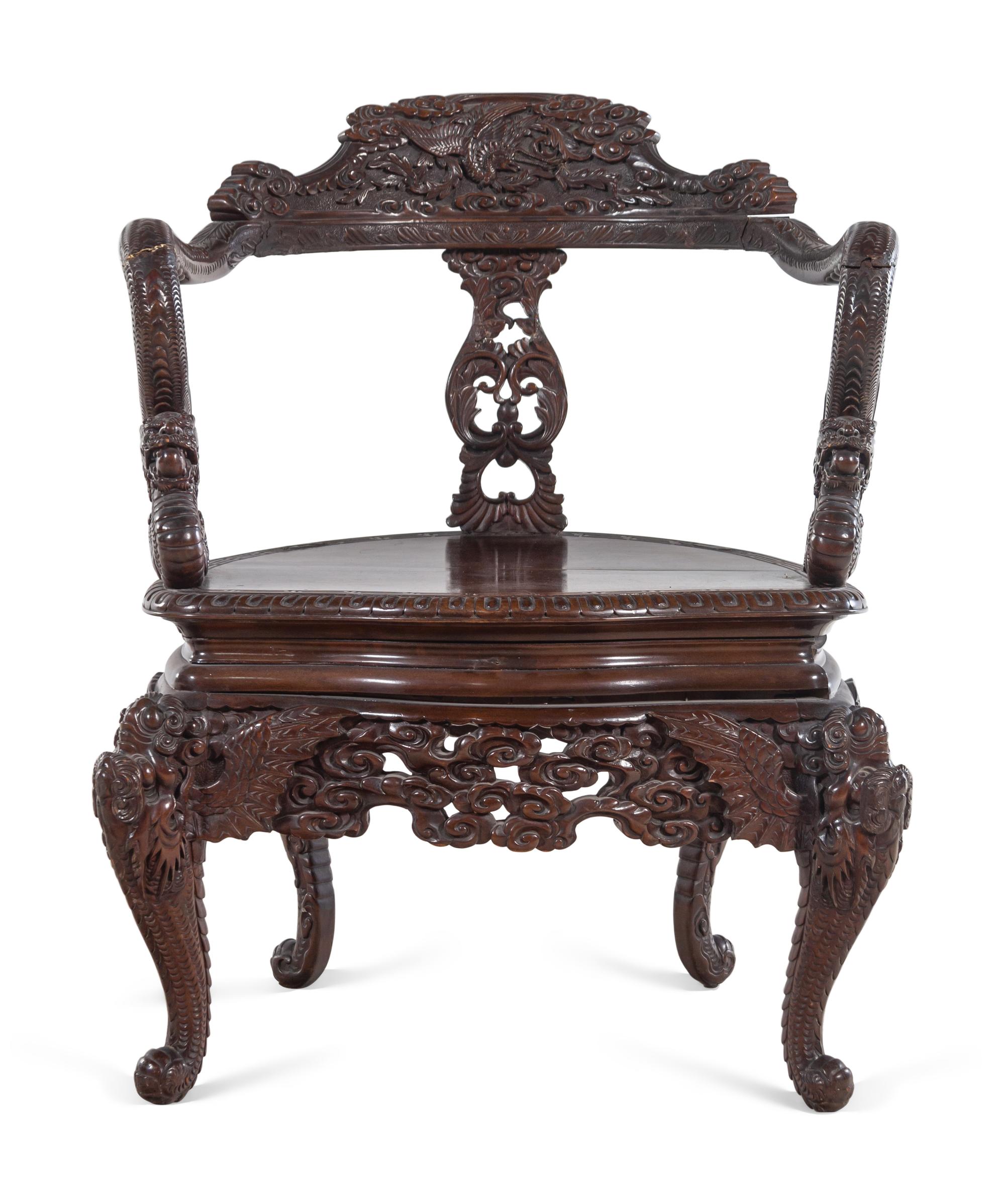 A Japanese Export Hardwood Armchair