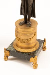 A Pair of Empire Style Gilt and Patinated Bronze Figural Candelabra with Cut Glass Cache Pots