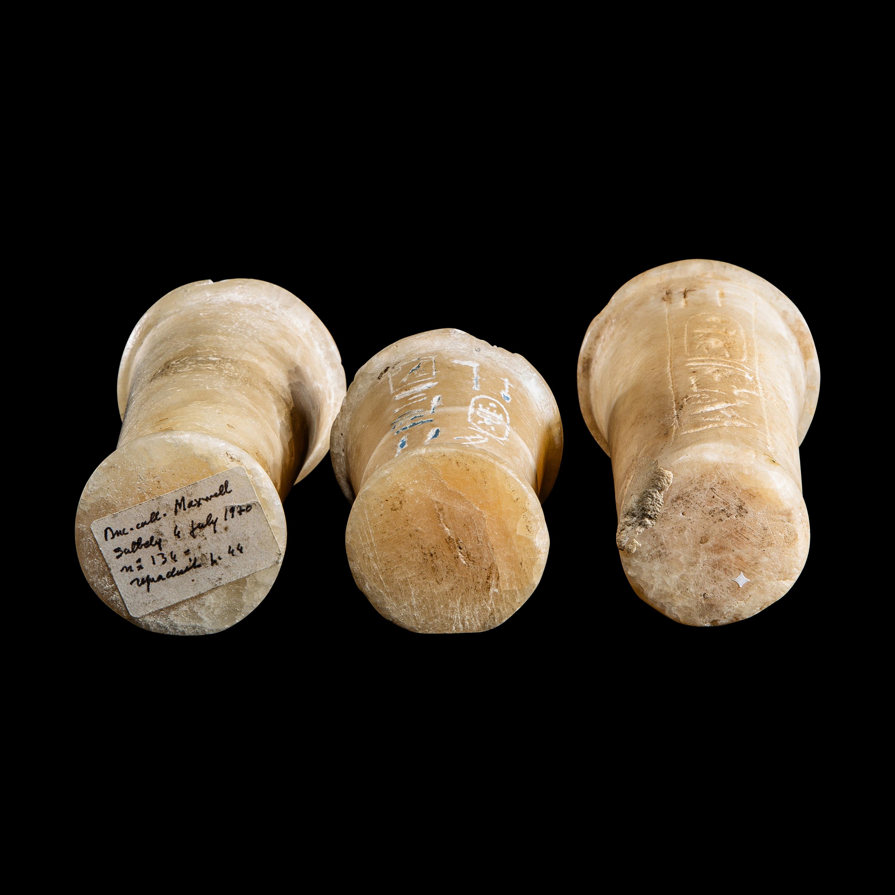 Three Egyptian Alabaster Vessels with Hieroglyphs