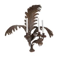 A Pair of Italian Tole Palm Frond Three-Light Sconces