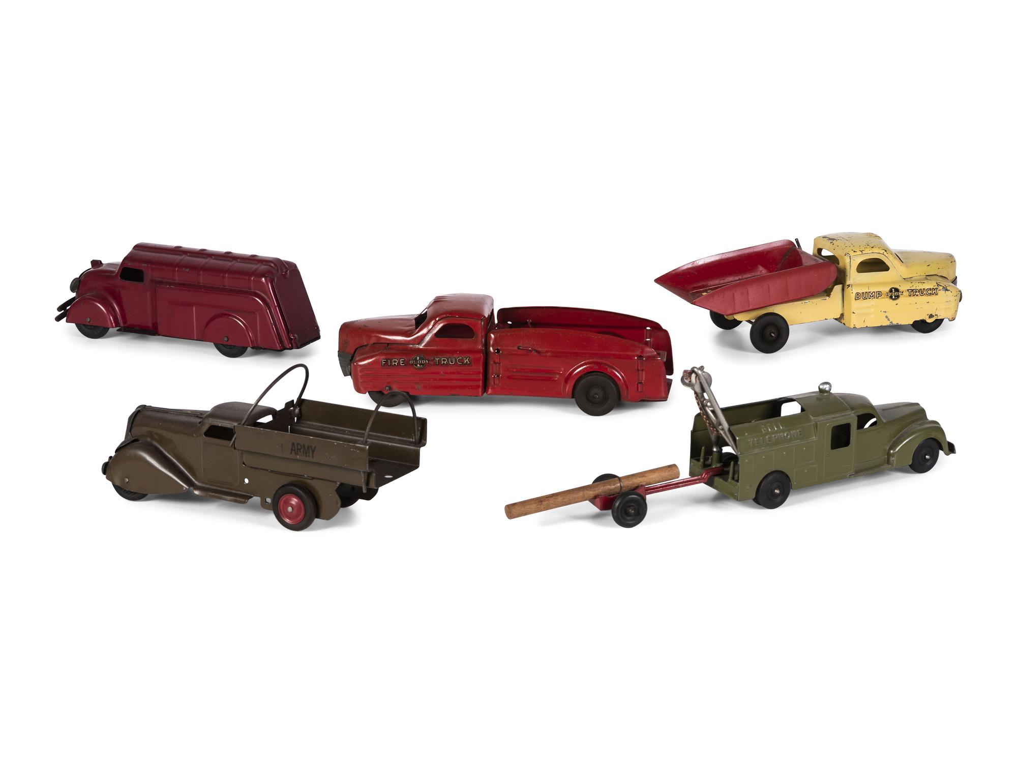 Five Pressed Steel Toy Vehicles