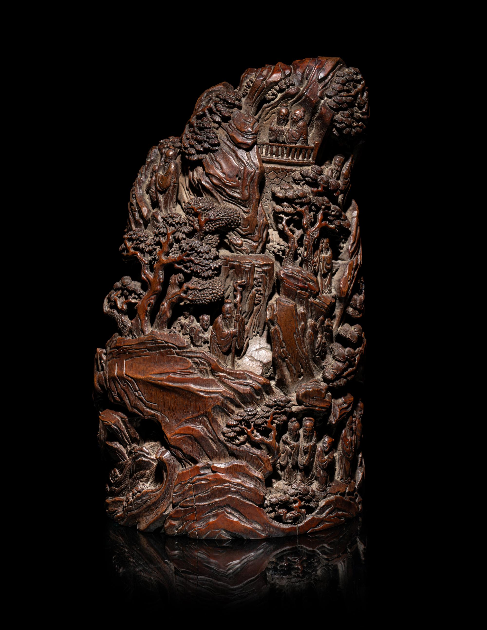 A Chinese Bamboo Root Carving of a Mountain
