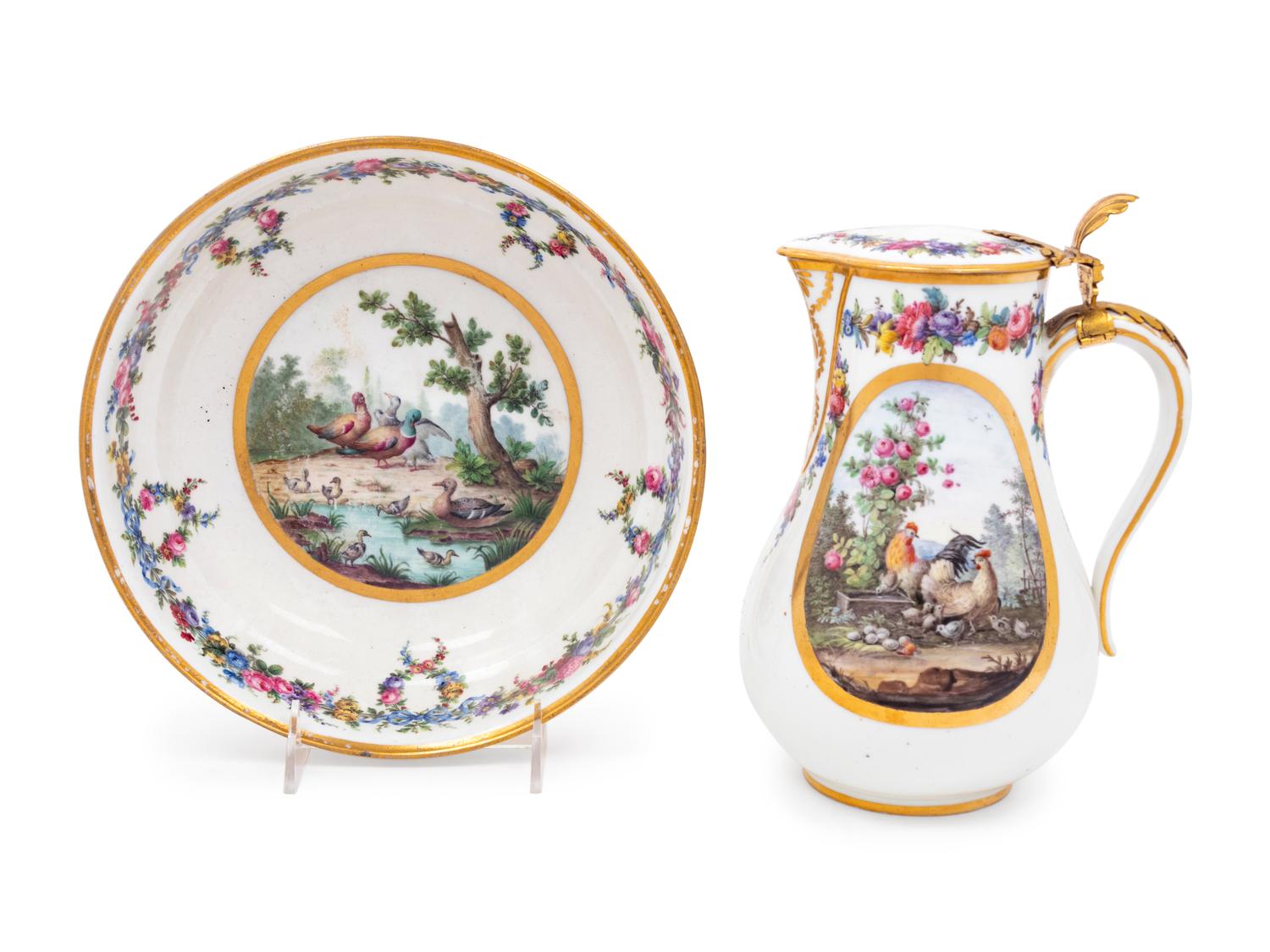 A Sèvres Style Porcelain Pitcher and Basin