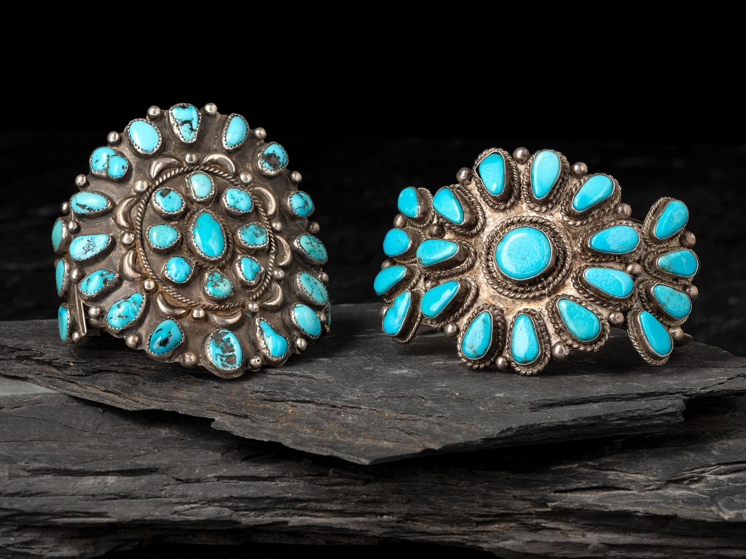Navajo Silver and Turquoise Cluster Cuff Bracelet