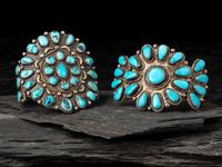 Navajo Silver and Turquoise Cluster Cuff Bracelet