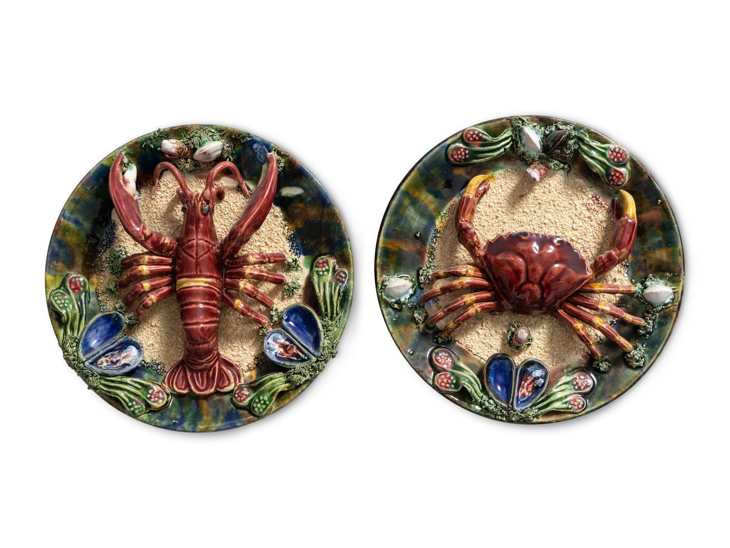 A Pair of Portugese Palissy-Style Majolica Cabinet Plates