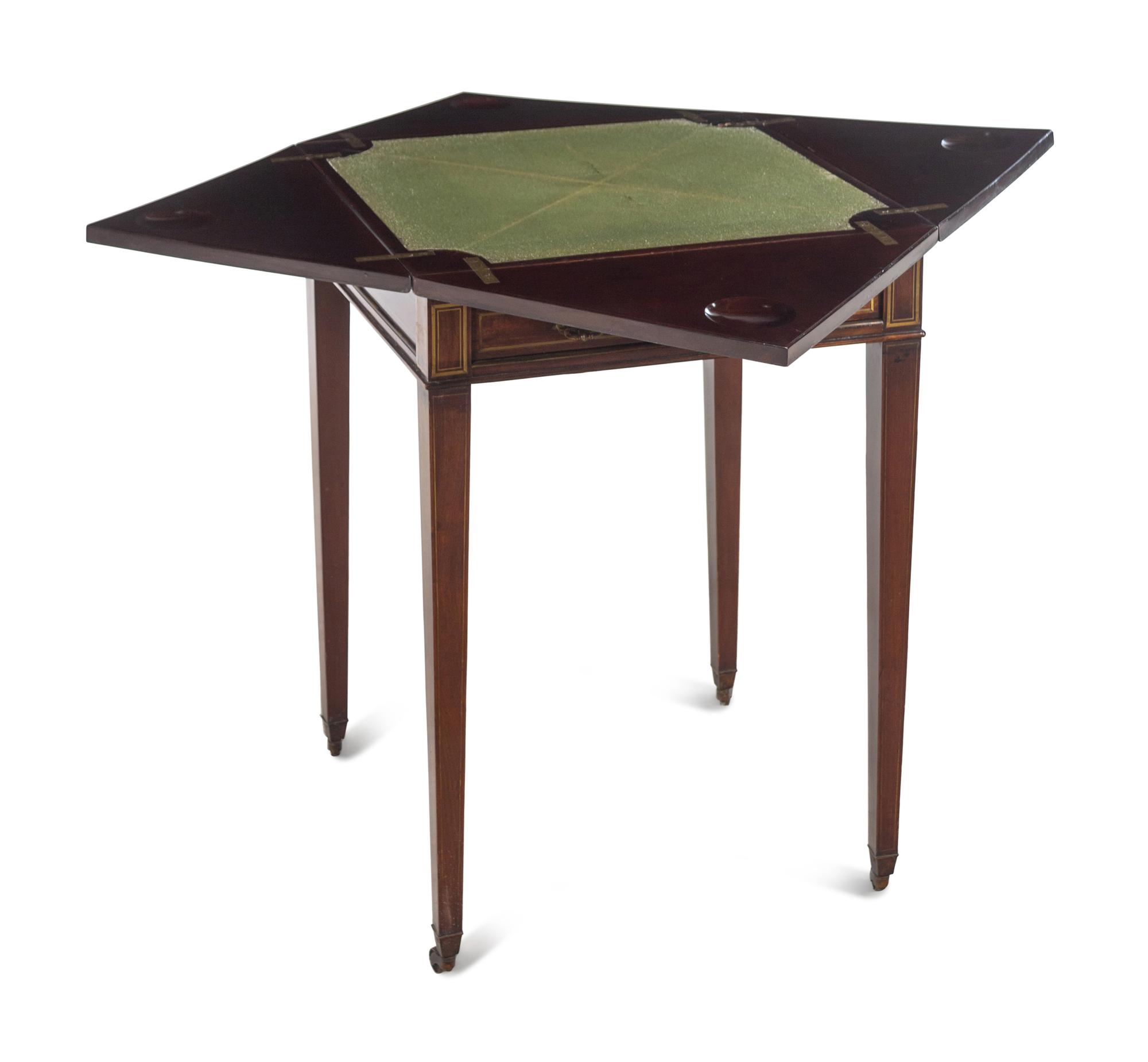 An Edwardian Brass Inlaid Mahogany Handkerchief Game Table