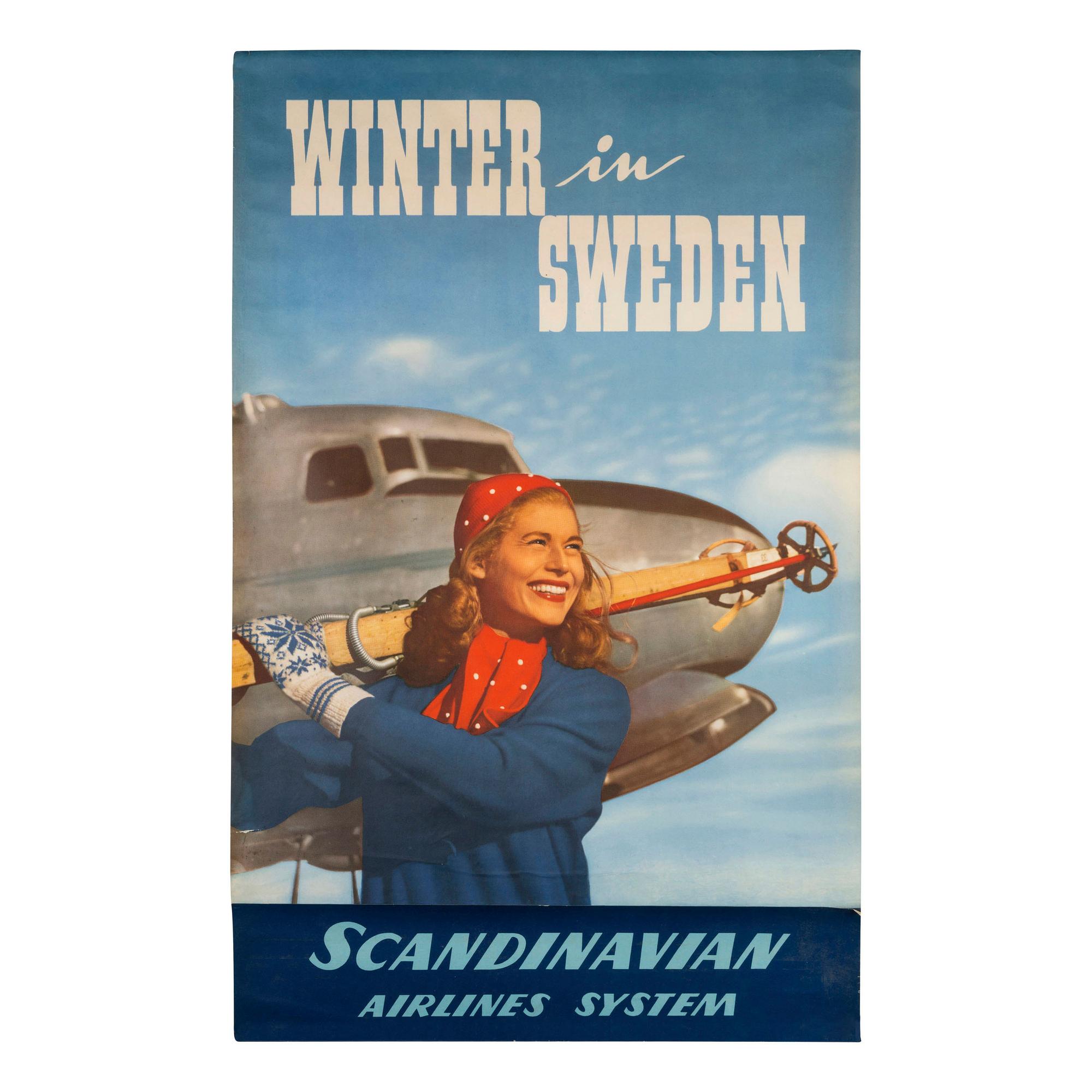 [TRAVEL POSTERS]. A group of 2 Scandinavian Airline posters, incl. Winter in Sweden .