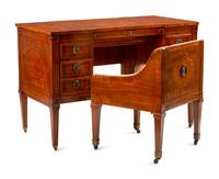 An Italian Walnut and Marquetry Mechanical Dressing Table with an Integrated Chair