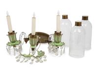 A French Opaline Glass Three-Light Sconce with Cut Glass Hurricane Shades