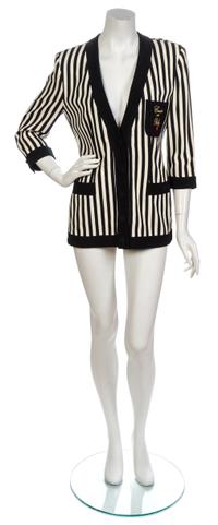 A Moschino Couture! Black and Ivory Stripe 'Cruise Me Baby' Blazer,