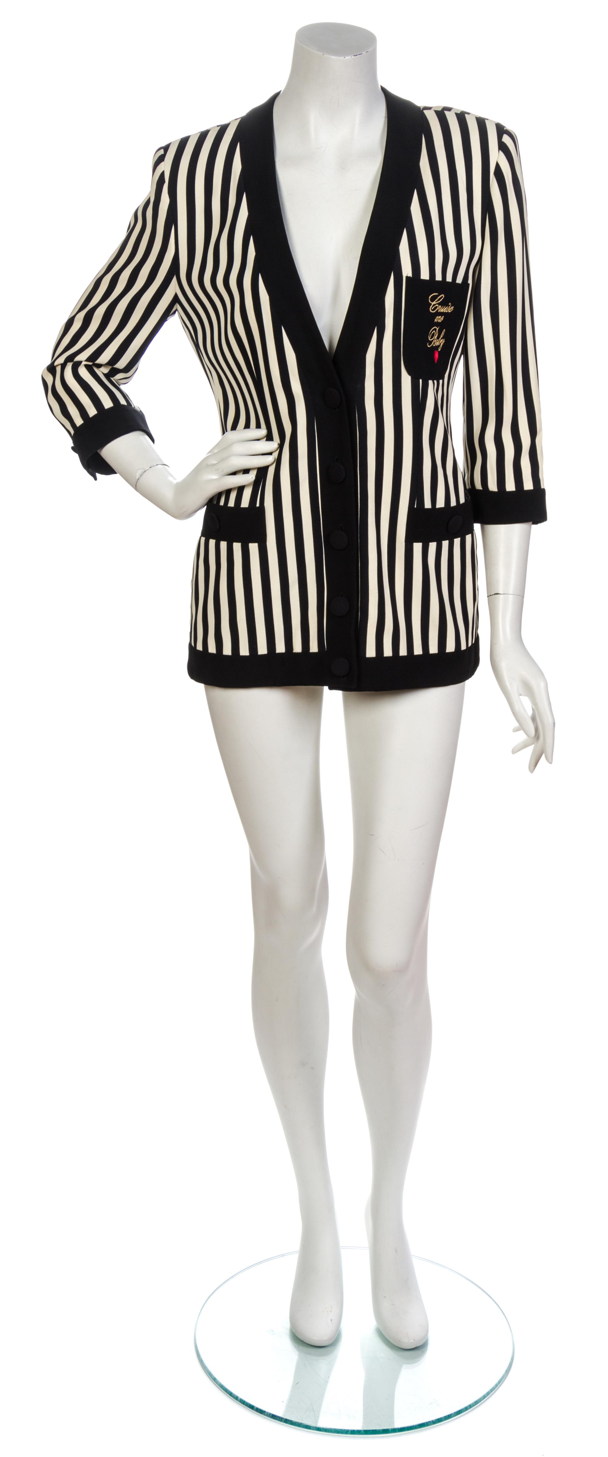 A Moschino Couture! Black and Ivory Stripe 'Cruise Me Baby' Blazer,