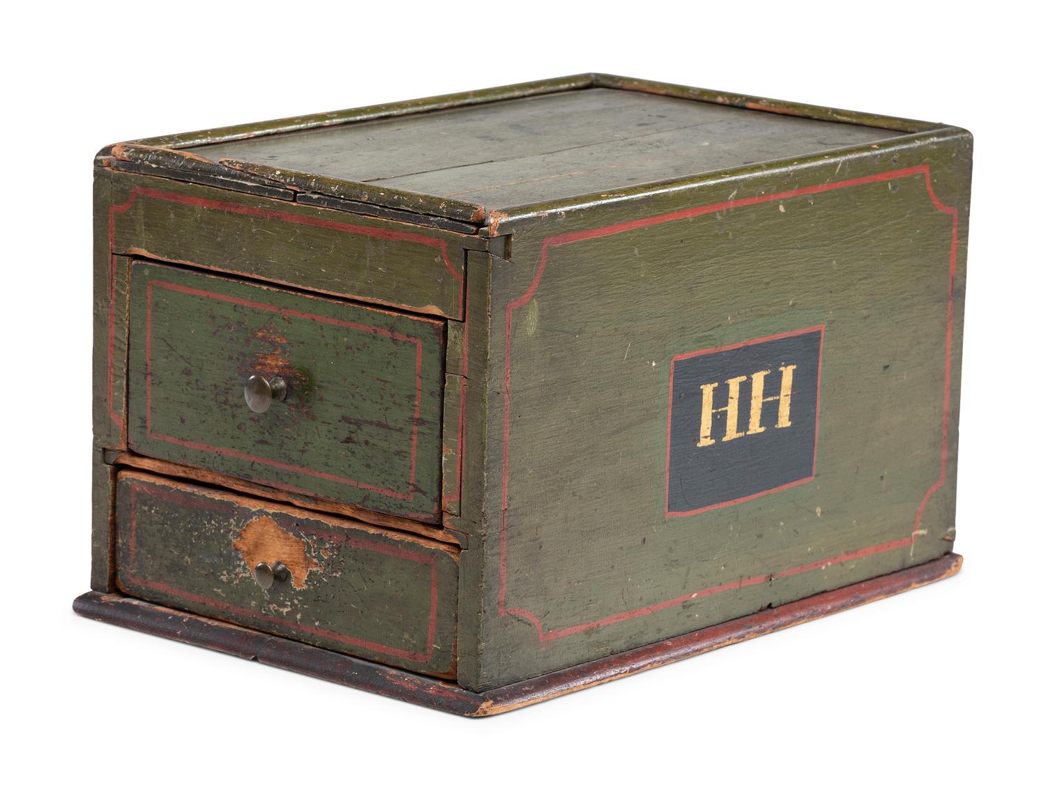 A Paint Decorated Pine Sewing Box