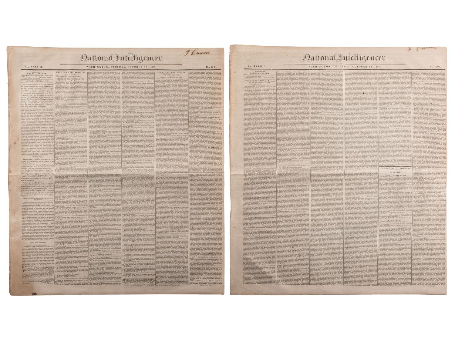 [SLAVERY & ABOLITION]. Advertisements for the return of freedom seekers published in 7 issues of The National Intelligencer . Washington, DC: 1831-1858.