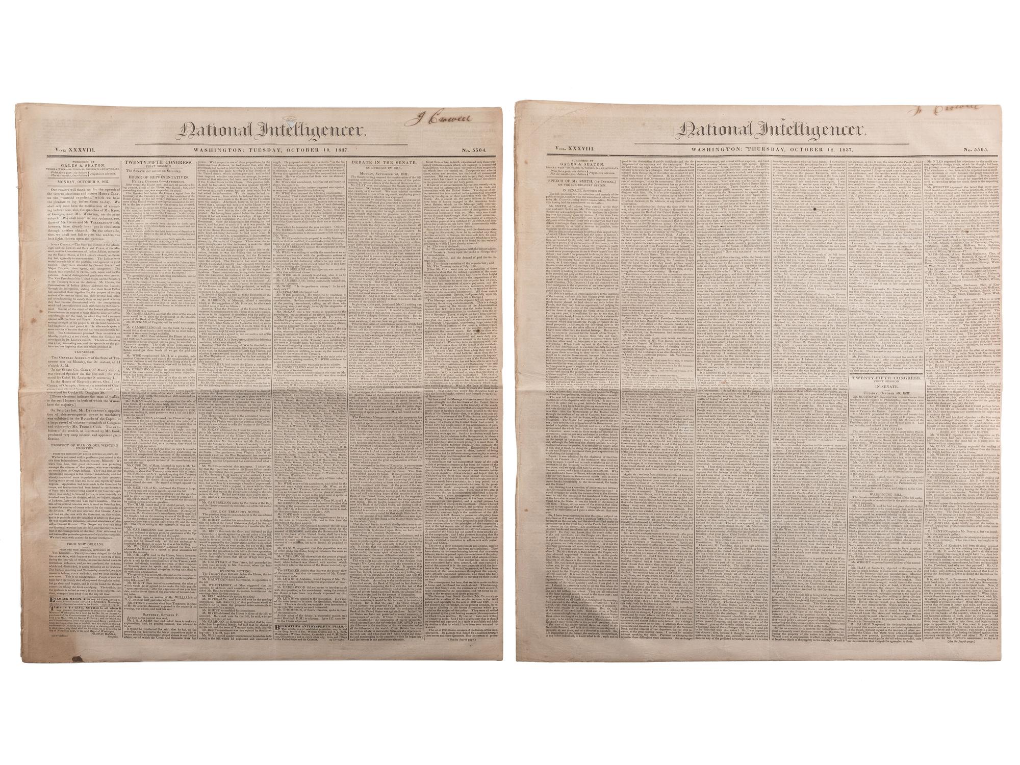 [SLAVERY & ABOLITION]. Advertisements for the return of freedom seekers published in 7 issues of The National Intelligencer . Washington, DC: 1831-1858.