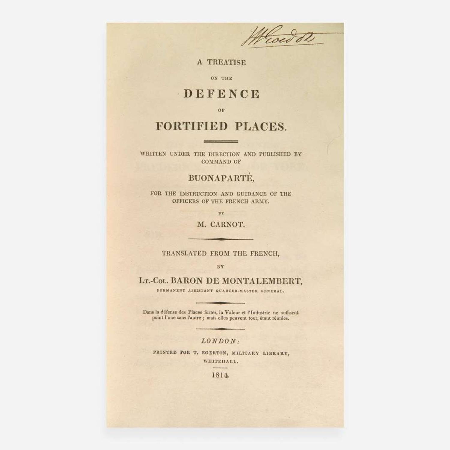[Fore-Edge Painting] [Napoleon] Carnot, (Lazare Nicolas) M(arguerite). A Treatise on the Defence of Fortified Places…
