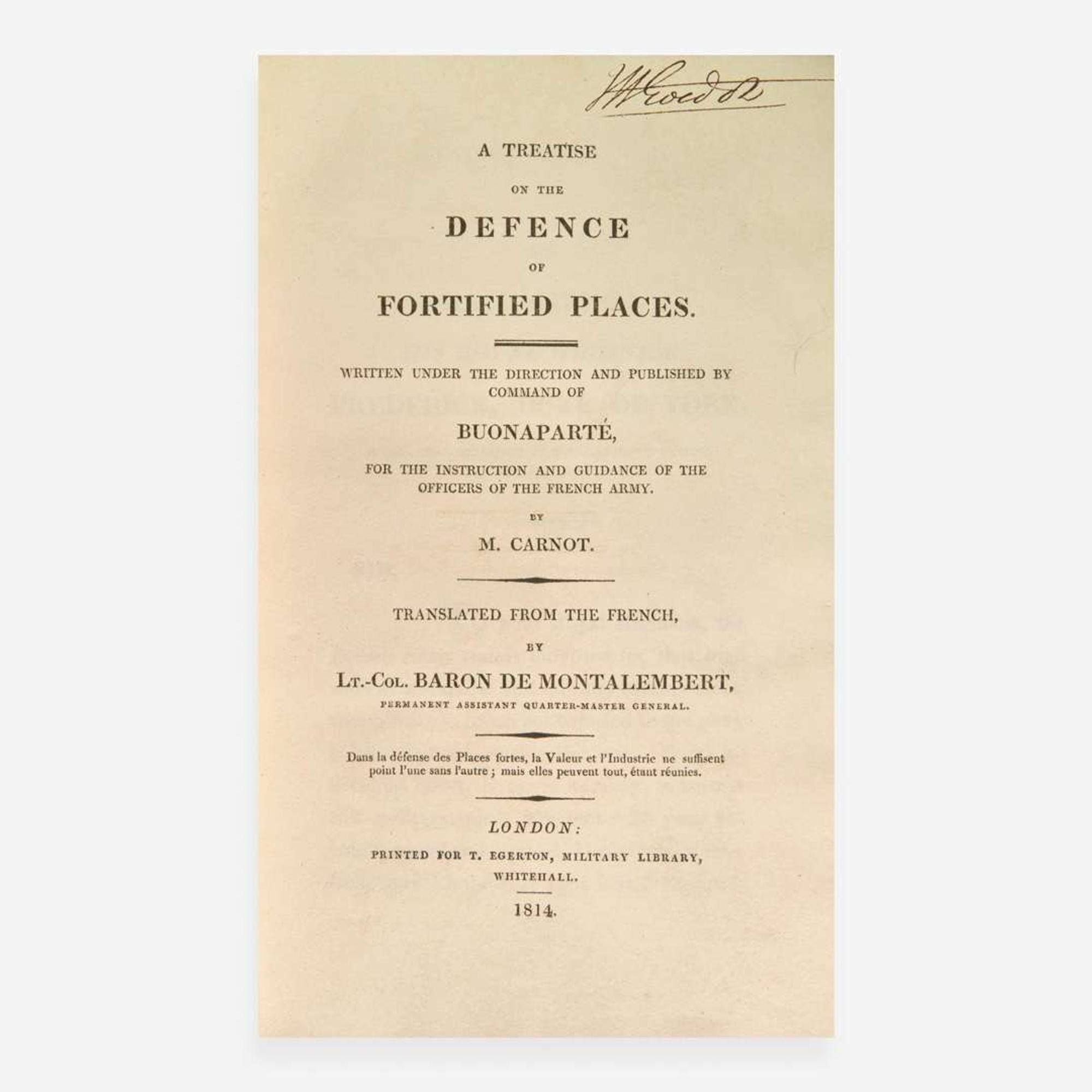 [Fore-Edge Painting] [Napoleon] Carnot, (Lazare Nicolas) M(arguerite). A Treatise on the Defence of Fortified Places…