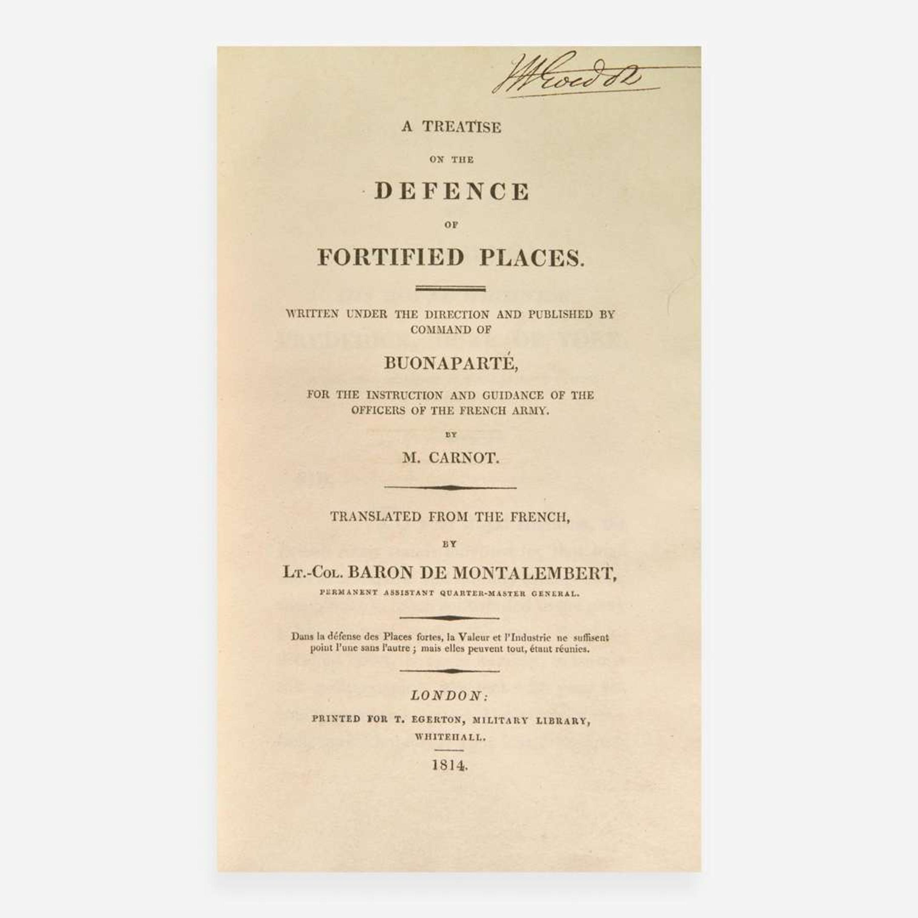 [Fore-Edge Painting] [Napoleon] Carnot, (Lazare Nicolas) M(arguerite). A Treatise on the Defence of Fortified Places…