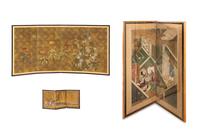 Two Japanese Painted Screens
