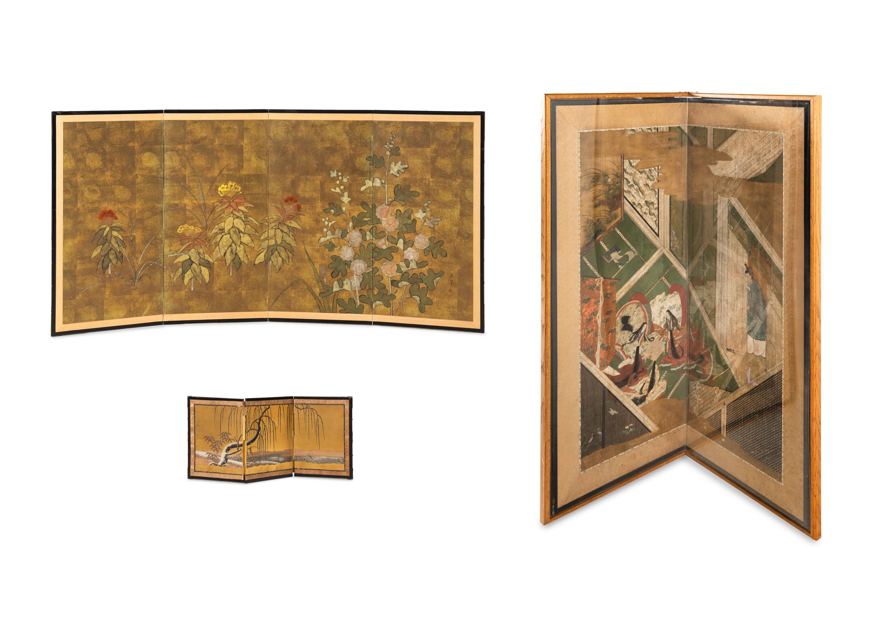 Two Japanese Painted Screens