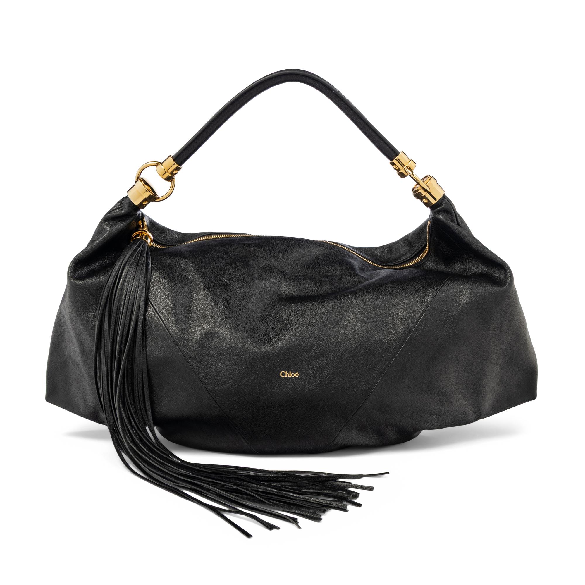 CHLOÉ, 'FOULARD' BLACK LEATHER HOBO BAG