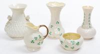 Five Belleek Articles Height of tallest 5 1/2 inches. — EARLY 20TH CENTURY