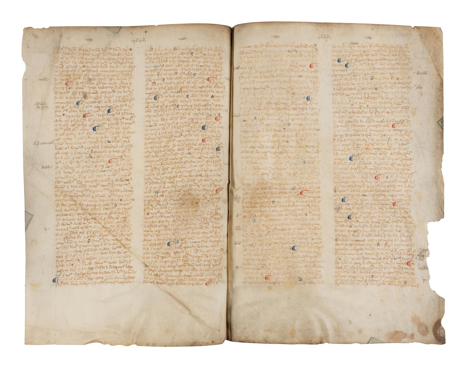 AN IMPORTANT UNIVERSITY TEXT ROBERT HOLCOT (1290-1349), Opus quaestionum super sententias (a commentary on the Sentences of Peter Lombard), in Latin, bifolium on vellum [France, Paris, c. 1350]
