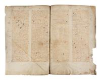 AN IMPORTANT UNIVERSITY TEXT ROBERT HOLCOT (1290-1349), Opus quaestionum super sententias (a commentary on the Sentences of Peter Lombard), in Latin, bifolium on vellum [France, Paris, c. 1350]