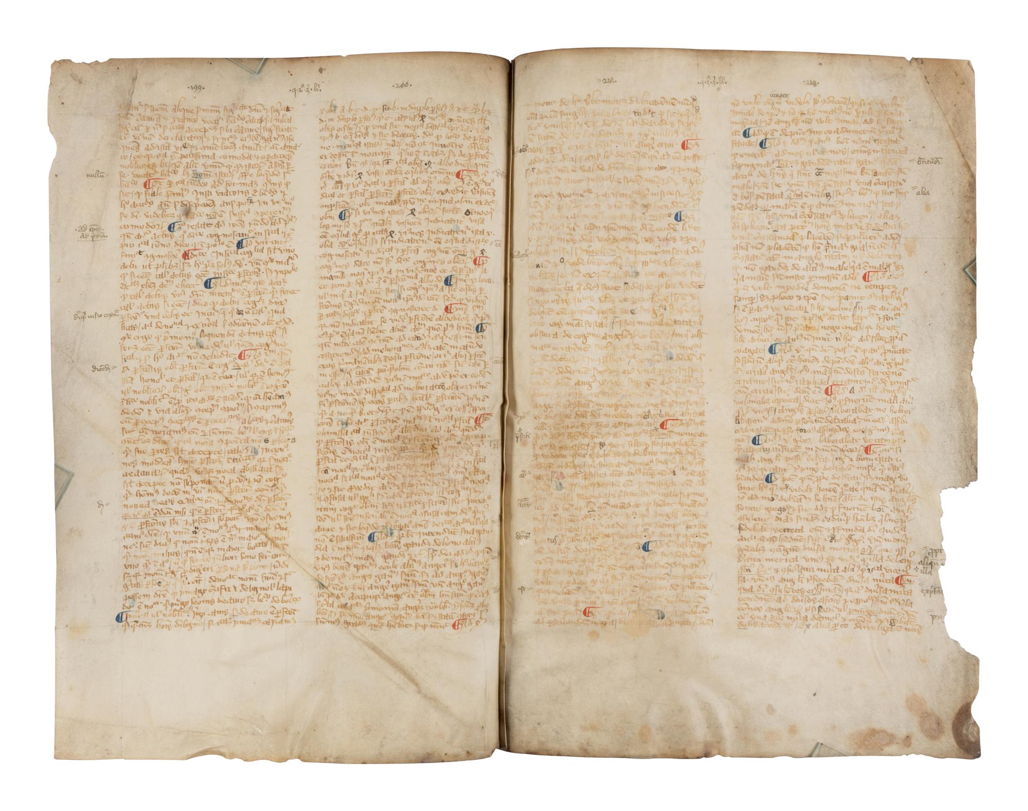 AN IMPORTANT UNIVERSITY TEXT ROBERT HOLCOT (1290-1349), Opus quaestionum super sententias (a commentary on the Sentences of Peter Lombard), in Latin, bifolium on vellum [France, Paris, c. 1350]