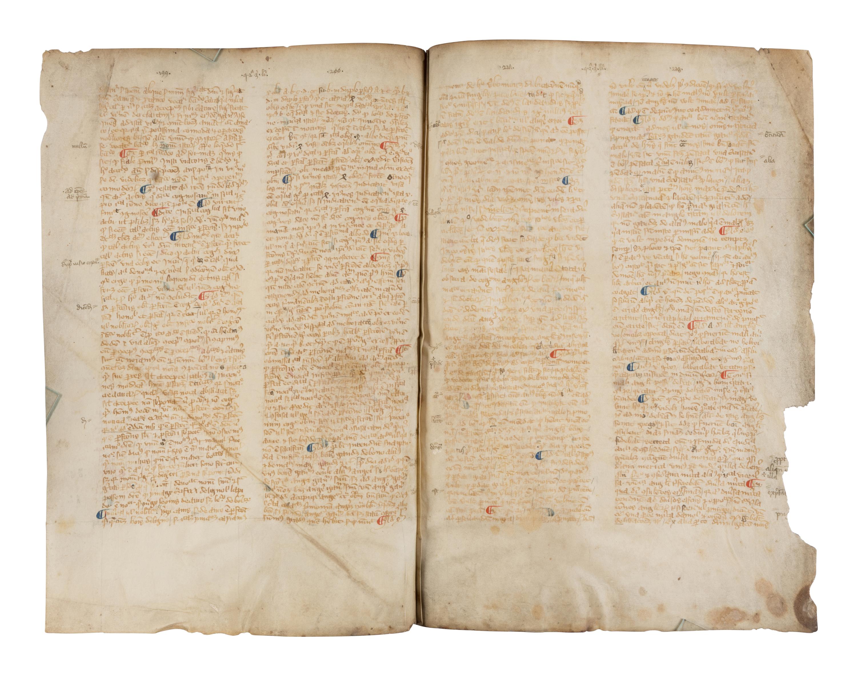 AN IMPORTANT UNIVERSITY TEXT ROBERT HOLCOT (1290-1349), Opus quaestionum super sententias (a commentary on the Sentences of Peter Lombard), in Latin, bifolium on vellum [France, Paris, c. 1350]