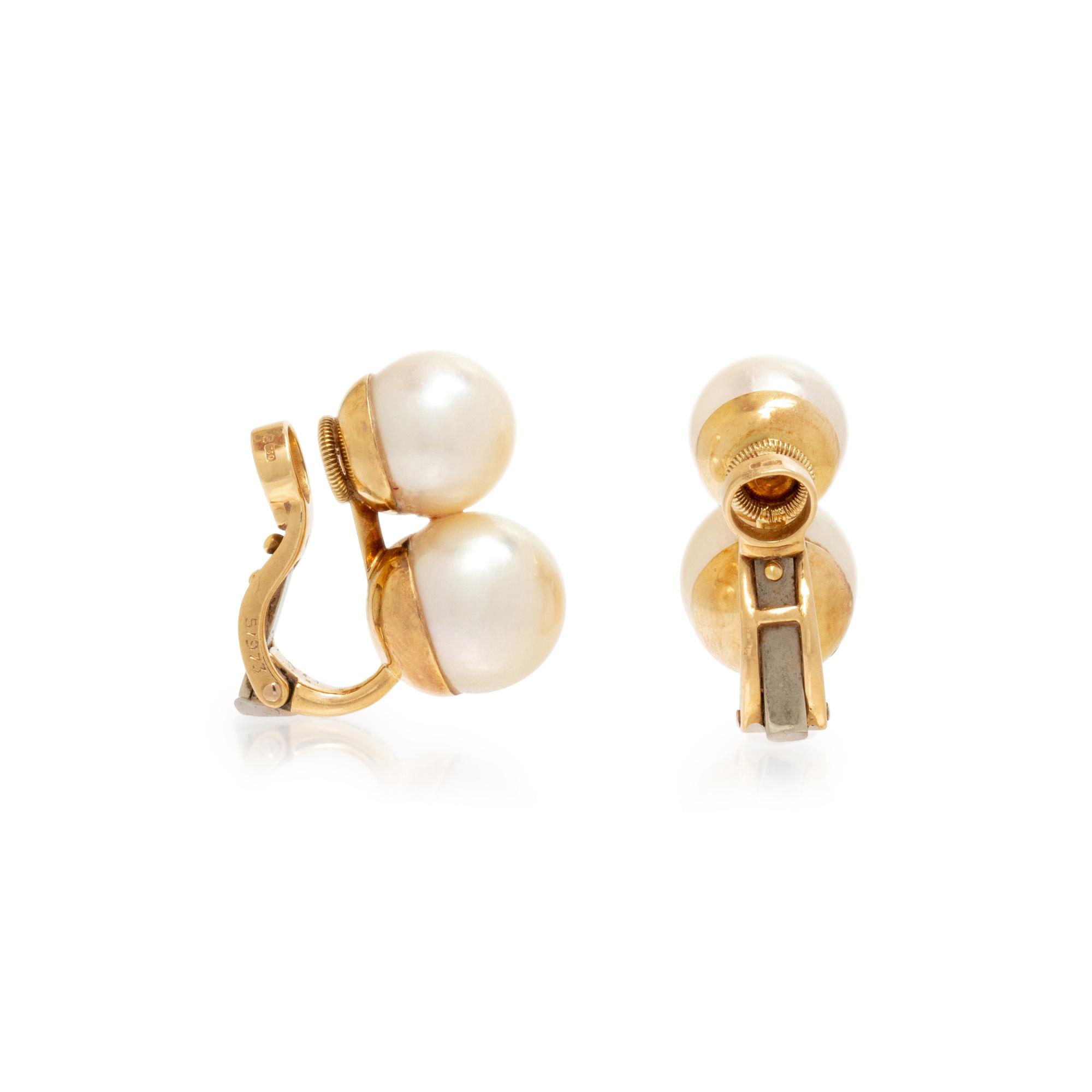 CARTIER, CULTURED PEARL AND YELLOW GOLD EARRINGS