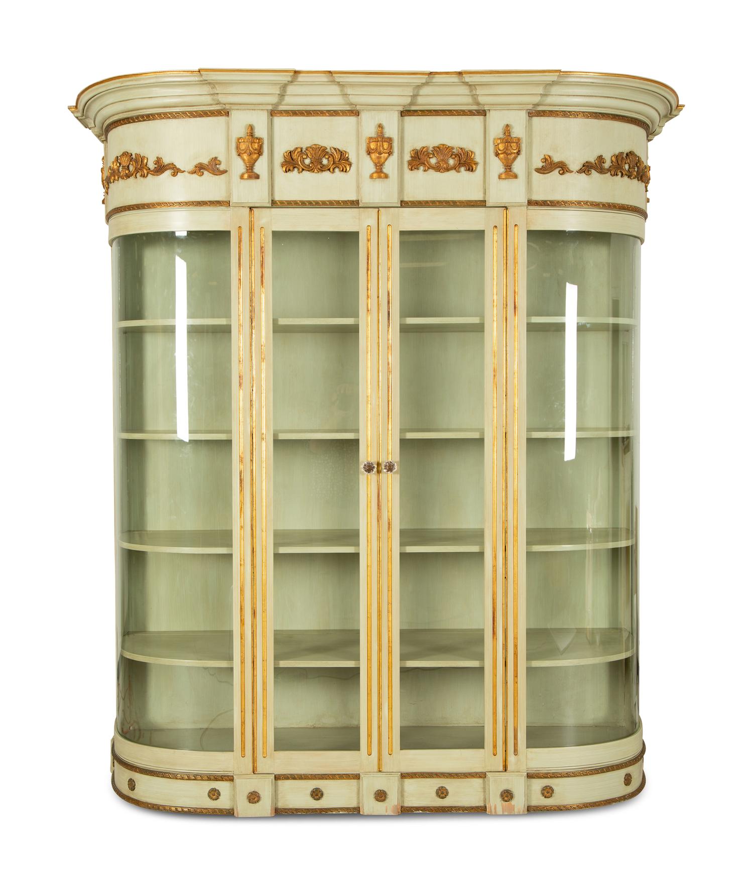 An Empire Style Painted and Parcel Gilt Vitrine Cabinet