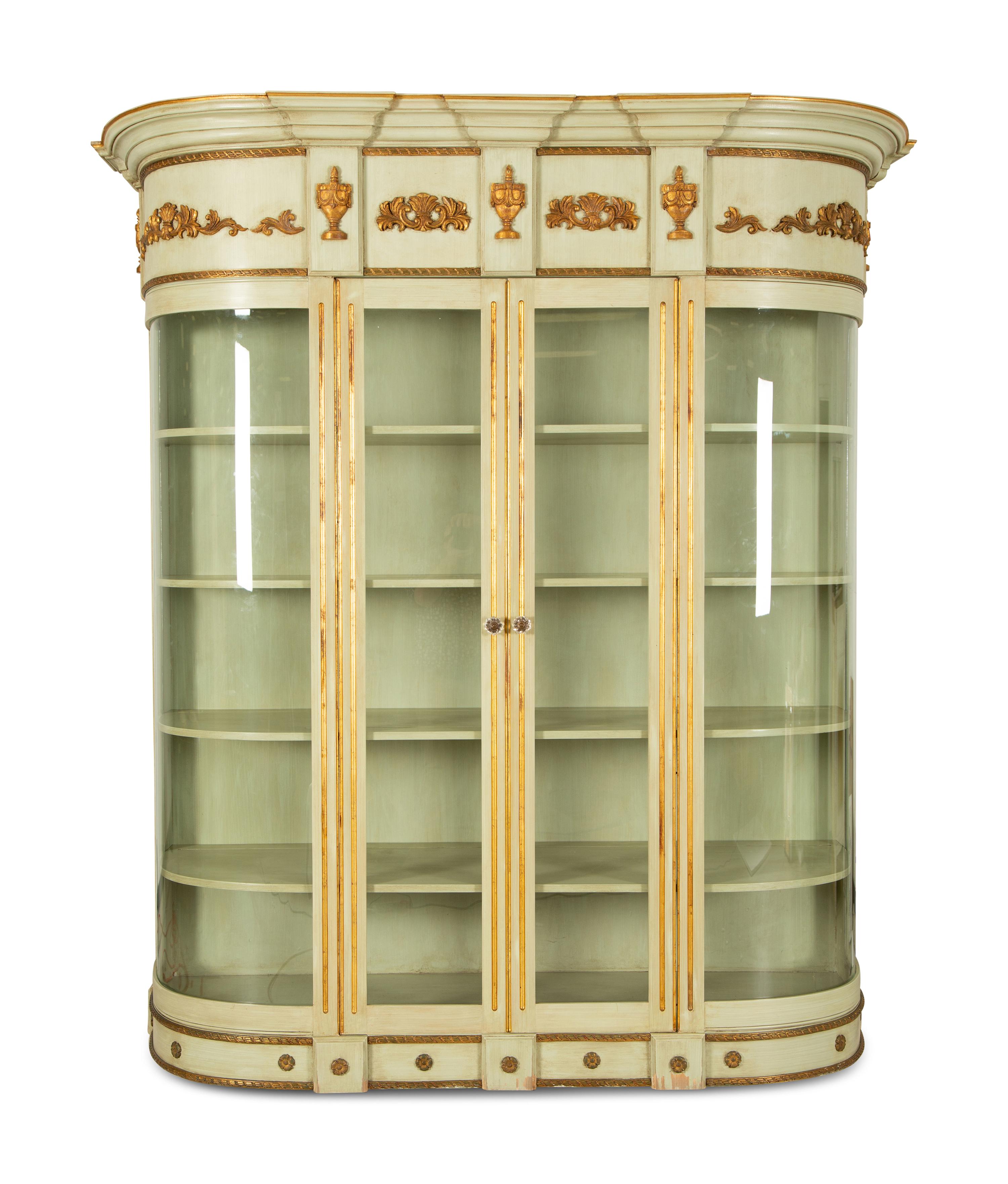 An Empire Style Painted and Parcel Gilt Vitrine Cabinet