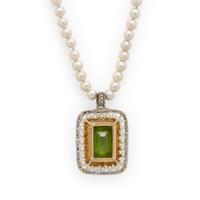 Peridot, Diamond, and Cultured Pearl Necklace