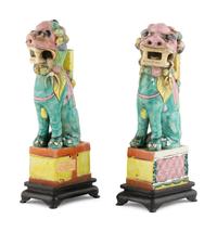 A Pair of Chinese Famille Rose Porcelain Fu Dogs