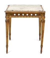 A Louis XVI Style Marble Top Giltwood Center Table