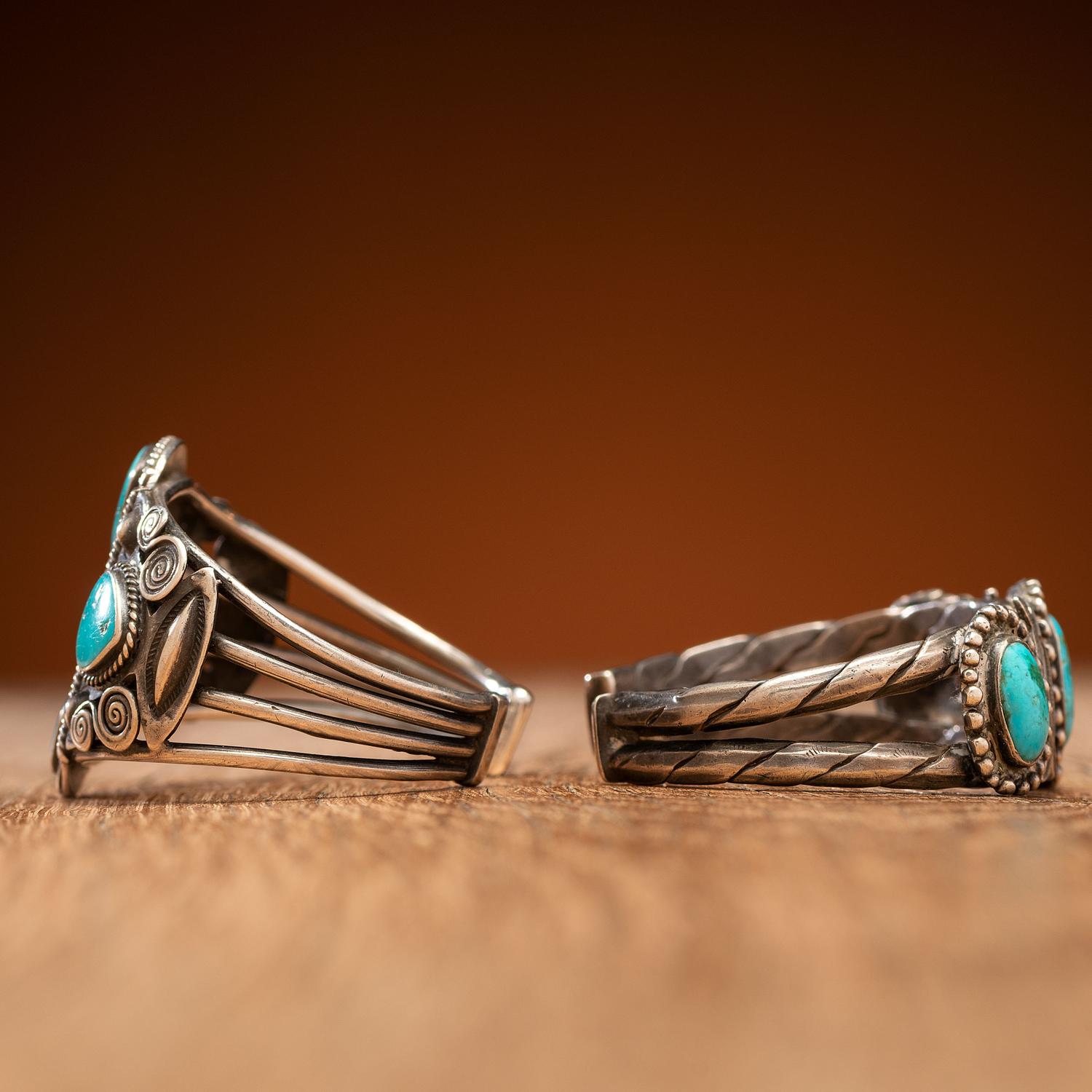 Navajo Silver and Turquoise Cuff Bracelets