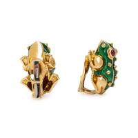 DAVID WEBB, RUBY, ENAMEL, AND YELLOW GOLD FROG EARRINGS