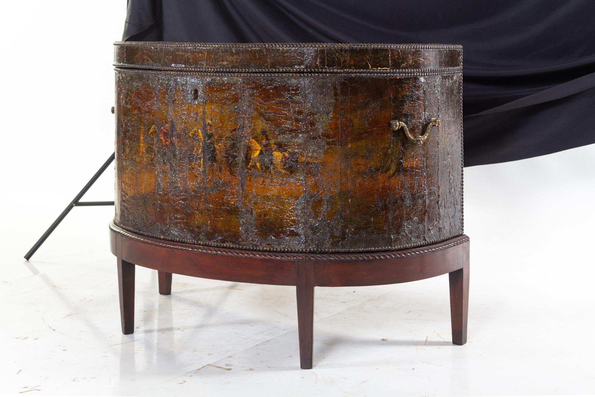 An English Painted Leather-Clad Oak Chest