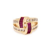 YELLOW GOLD, SYNTHETIC RUBY AND DIAMOND RING