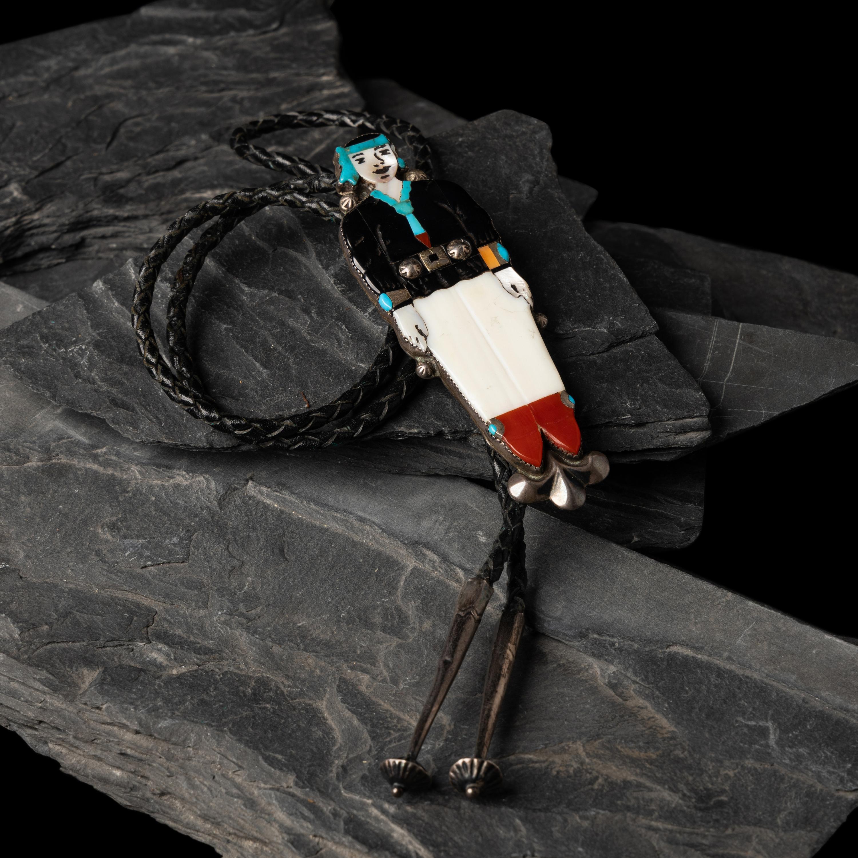 Zuni Figural Mosaic Inlay Bolo Tie