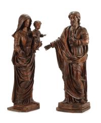 A Pair of French Carved Walnut Figures Height 67 inches. — 17TH CENTURY