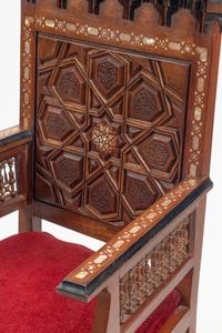 A Pair of Moorish Style Mother-of-Pearl Inlaid Walnut Armchairs